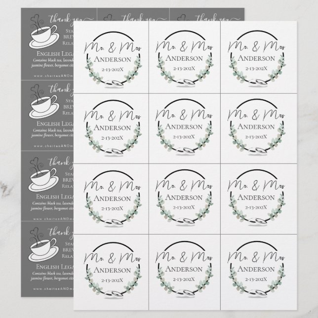 Black White Wedding Colours Tea Bag Wedding (Front/Back)