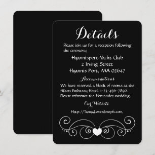 Black & White Wedding Details Direction Love Heart Invitation