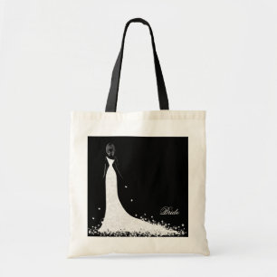 Black & White Wedding Dress & Vintage Lace Tote Bag