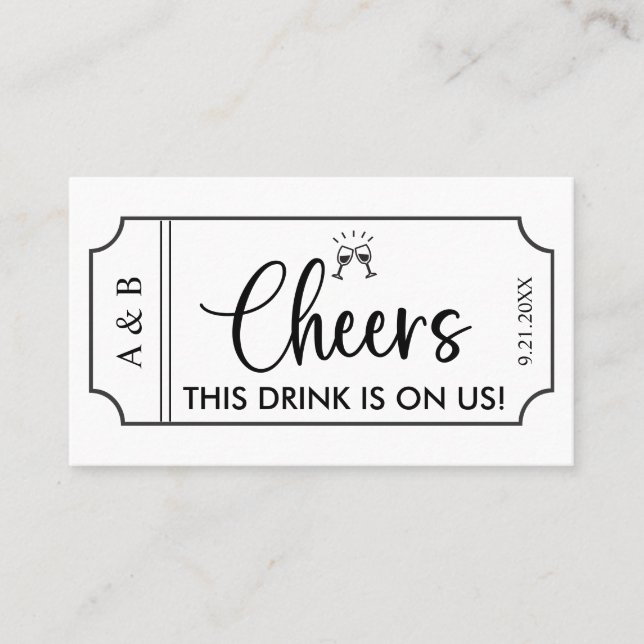 Black & White Wedding Drink Ticket Voucher (Front)