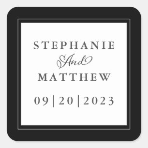 Black White Wedding Elegant Calligraphy Chic Frame Square Sticker