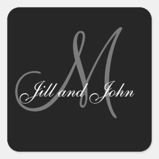 Black White Wedding Favour Stickers Square Shape