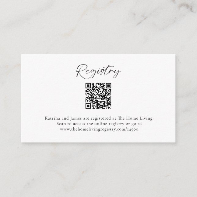 Black White Wedding Gift Registry QR Code Minimal Enclosure Card (Front)