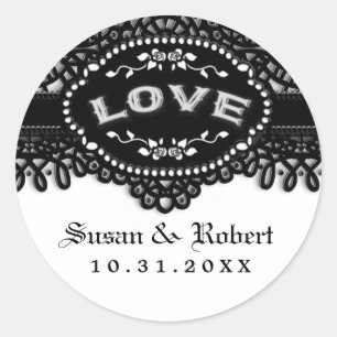 Black & White Wedding Gothic LOVE Envelope Label