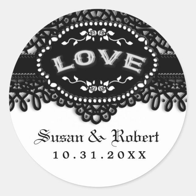 Black & White Wedding Gothic LOVE Envelope Label (Front)