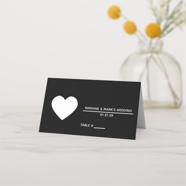 Black White Wedding Heart Logo Table Number Place Card (Front)