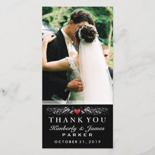 Black & White Wedding Heart Photo Thank You Card