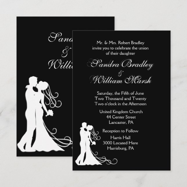 Black White Wedding Invitation (Front/Back)