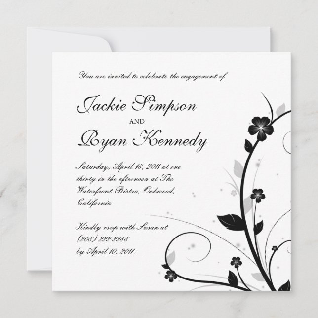 Black & White Wedding Invitation Floral Wall 2 (Front)