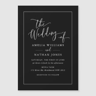 Black White Wedding Invitation Fridge Magnet