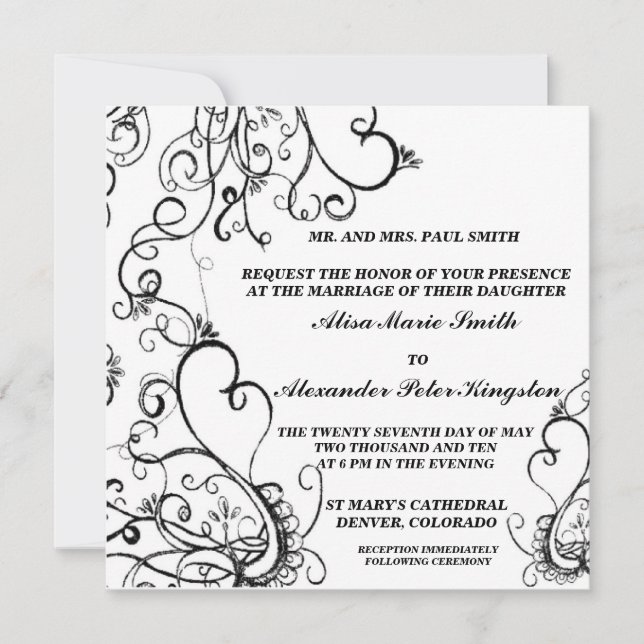 Black White Wedding invitations Announcements (Front)