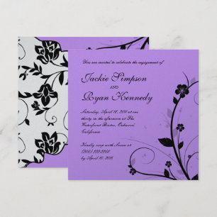 Black White Wedding Invite Floral Purple Silver