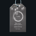 Black White Wedding Mason Jar Chalkboard Gift Tags<br><div class="desc">Black White Wedding Gift Tags with rustic chalkboard background,  string lights,  mason jar,  floral wreath and couple initials. More products with this design in the collection below.</div>