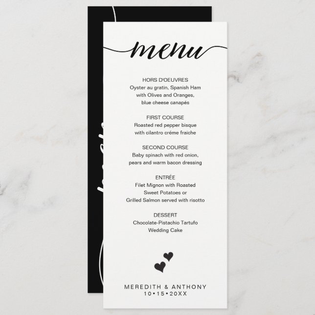 Black White Wedding Menu Calligraphy minimalist (Front/Back)