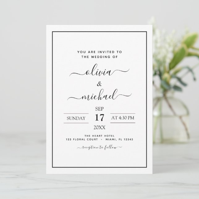 Black White Wedding Modern Typography Invitation (Standing Front)