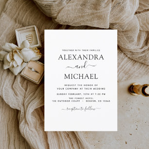 Black White Wedding Modern Typography Invitation