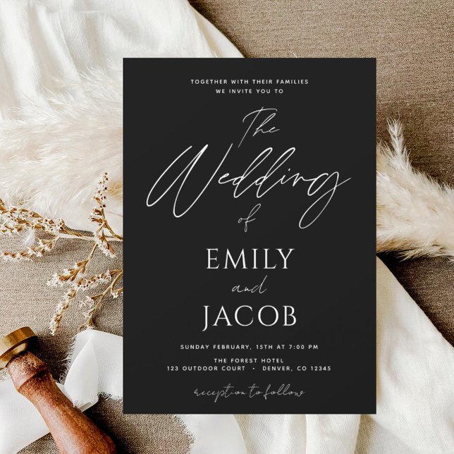  Black White Wedding Modern Typography Invitation (Creator Uploaded)
