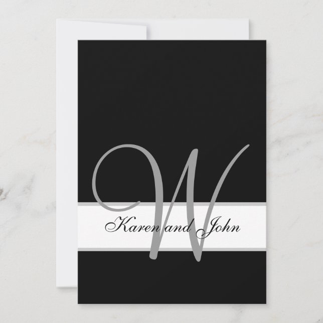 Black, White Wedding Monogram Initial Invitation (Front)