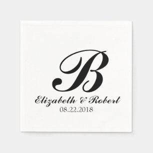 Black White Wedding Monogram Napkins