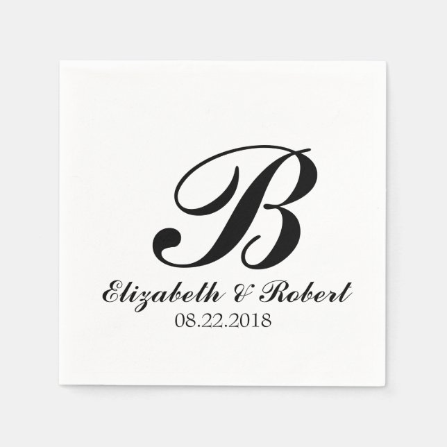 Black White Wedding Monogram Napkins (Front)