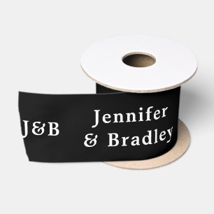 Black White Wedding Monogram Personalised Names Satin Ribbon