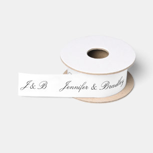 Black White Wedding Monogram Personalised Names Satin Ribbon