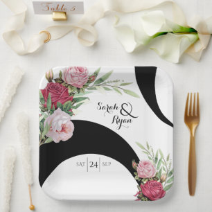 Black & White Wedding Paper Plate