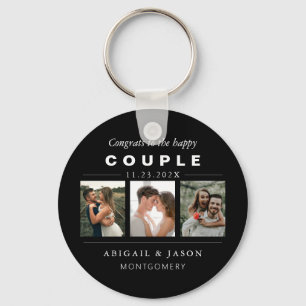 Black White Wedding Photo Collage Happy Couple Key Ring