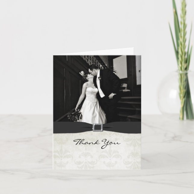 Black & White Wedding Photo Thank You Card (Front)