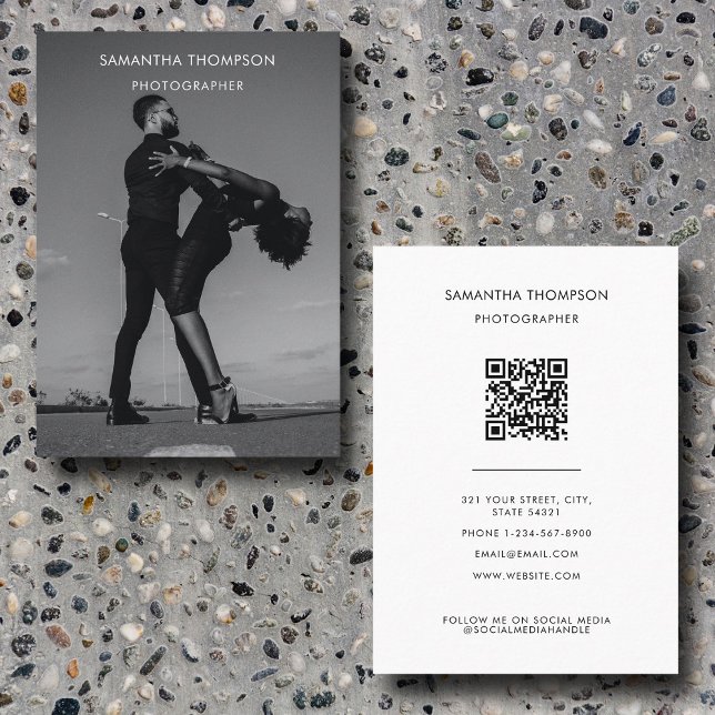 Black White Wedding Photographer QR Code Photo  Business Card (Creator Uploaded)