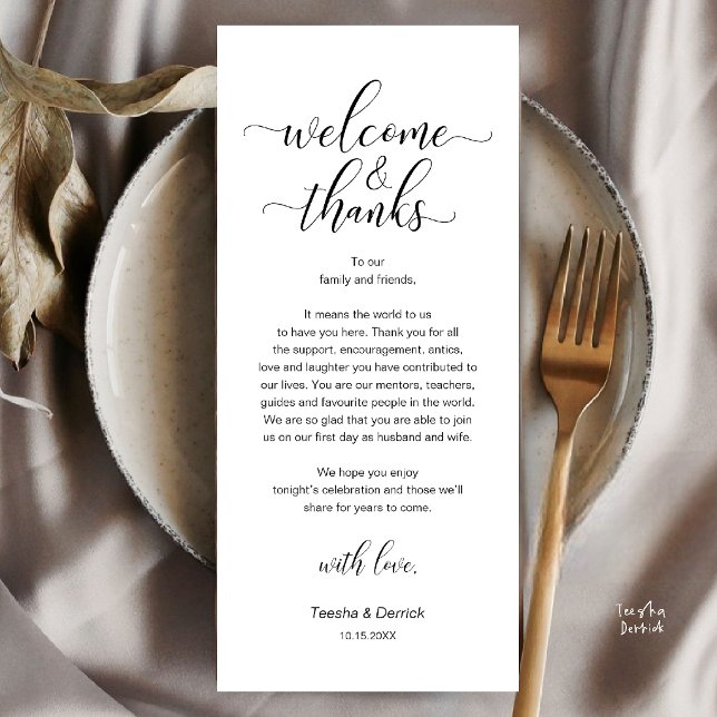 Black White Wedding Place Setting Thank You Card (Wedding Dinner Place Setting Thank You Card in Black and White)