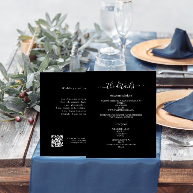 Black white wedding program details QR code (Creator Uploaded)