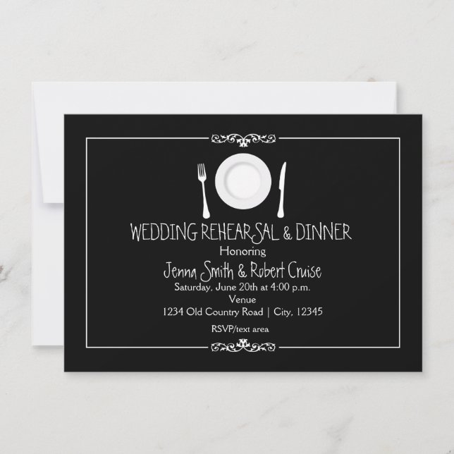 Black & White Wedding Rehearsal Dinner Invitation (Front)