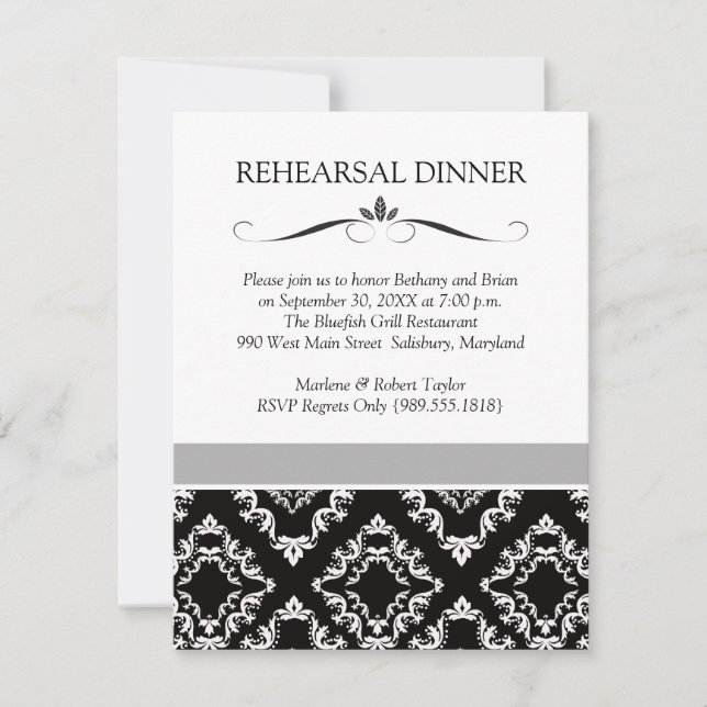 Black & White Wedding Rehearsal Dinner Invitations (Front)