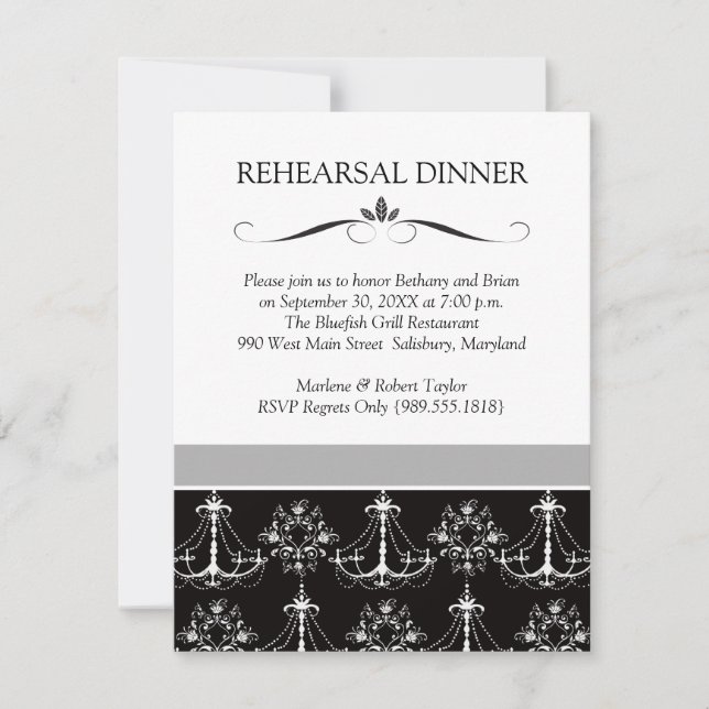 Black & White Wedding Rehearsal Dinner Invitations (Front)