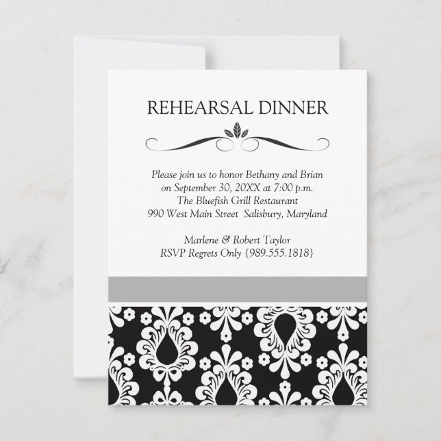 Black & White Wedding Rehearsal Dinner Invitations (Front)