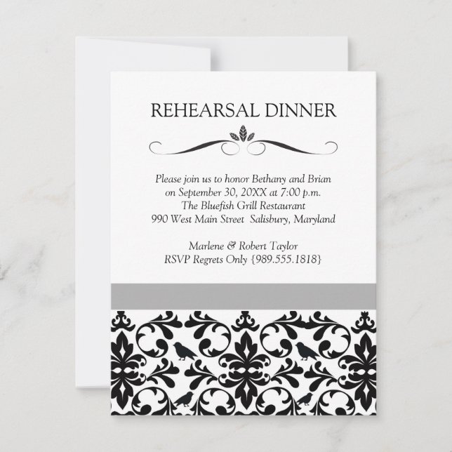 Black & White Wedding Rehearsal Dinner Invitations (Front)