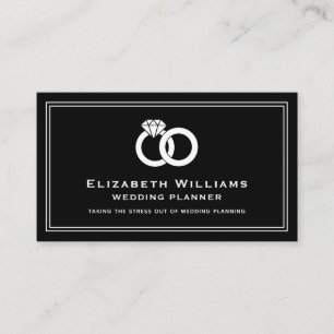 Black White Wedding Rings Event Planner Planning Business Card