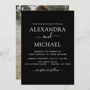 Black White Wedding Romantic Photo Invitation