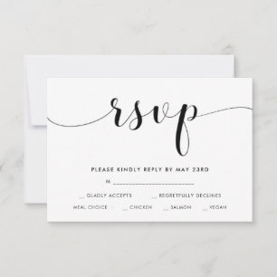 Black & white wedding RSVP card with meal choice