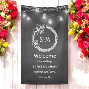 Black White Wedding Rustic Chalkboard Mason Jar Banner