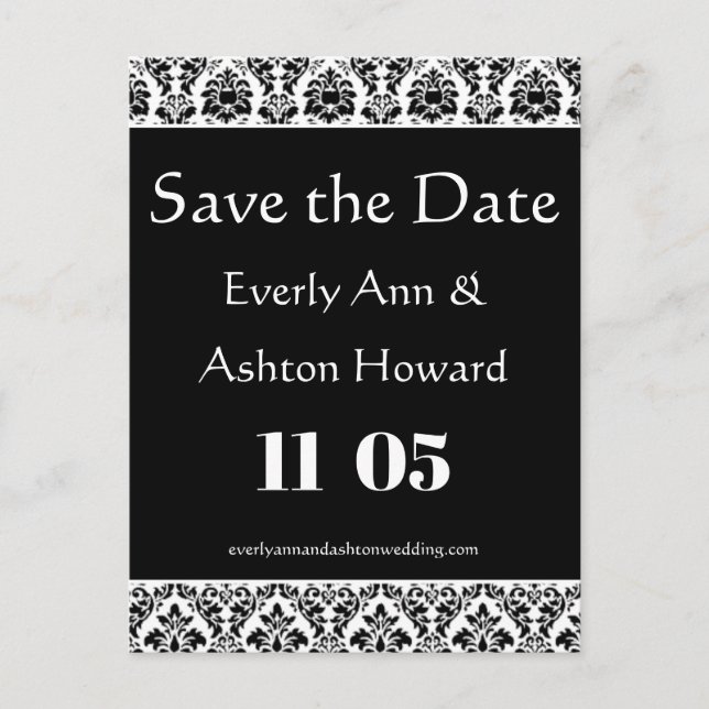 Black & White Wedding Save the Date  Invitation Postcard (Front)