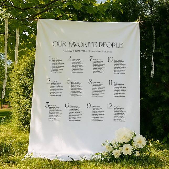 Black & White Wedding Seating Chart Fabric  Tapestry (Creator Uploaded)