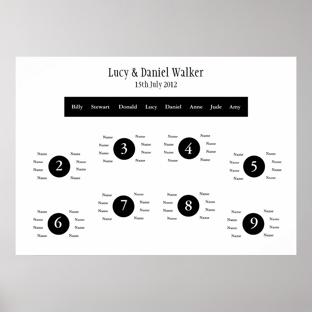 Black & White Wedding Seating Table Plan Poster Zazzle