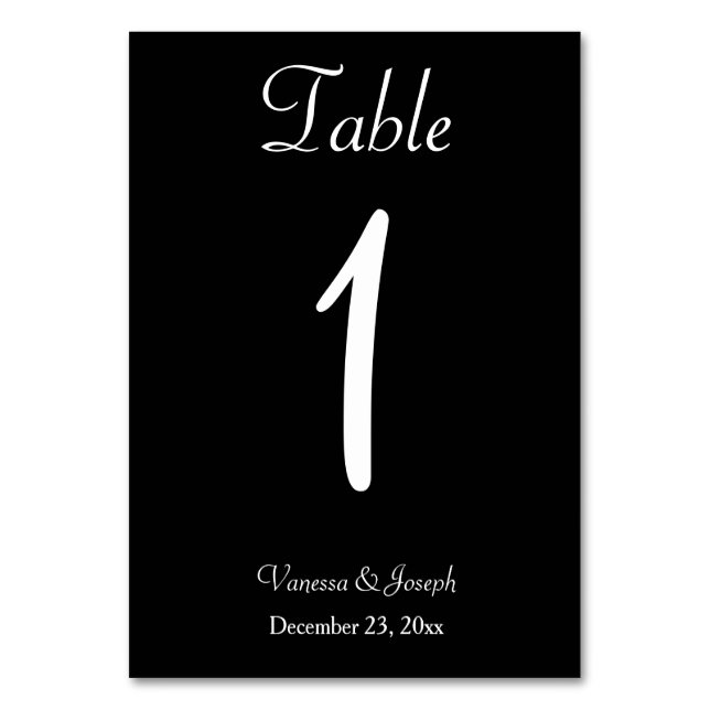 Black White Wedding Table No. Cards (Front)