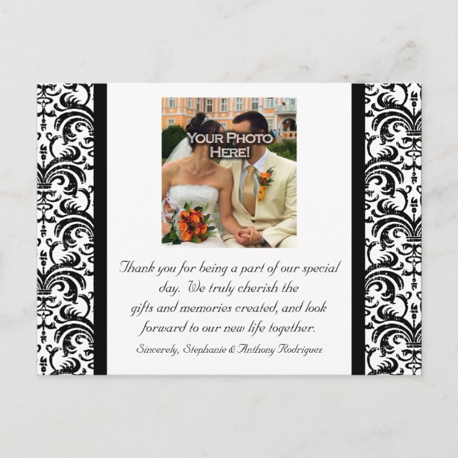 Black/White Wedding Thank You Colour Photo Postcar Postcard (Front)