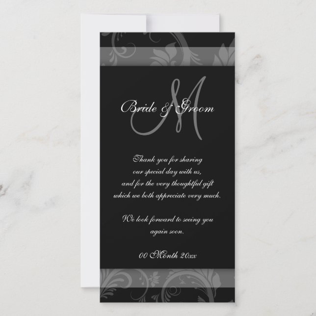 Black white wedding "thank you" party thank you card (Front)