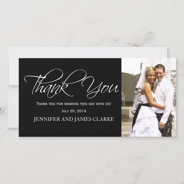Black White Wedding Thank You Photo Cards (Front)