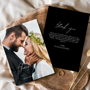 Black White Wedding Thank You Photo Minimalist Card