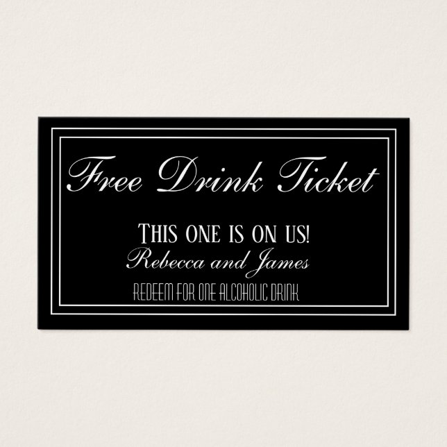 Black & White Wedding Voucher Free Drink Ticket (Front)